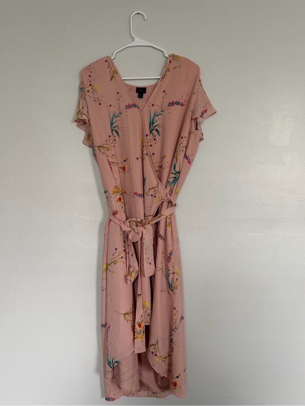 Worthington Dusty Pink Floral High-Low Tie-Waist Dress